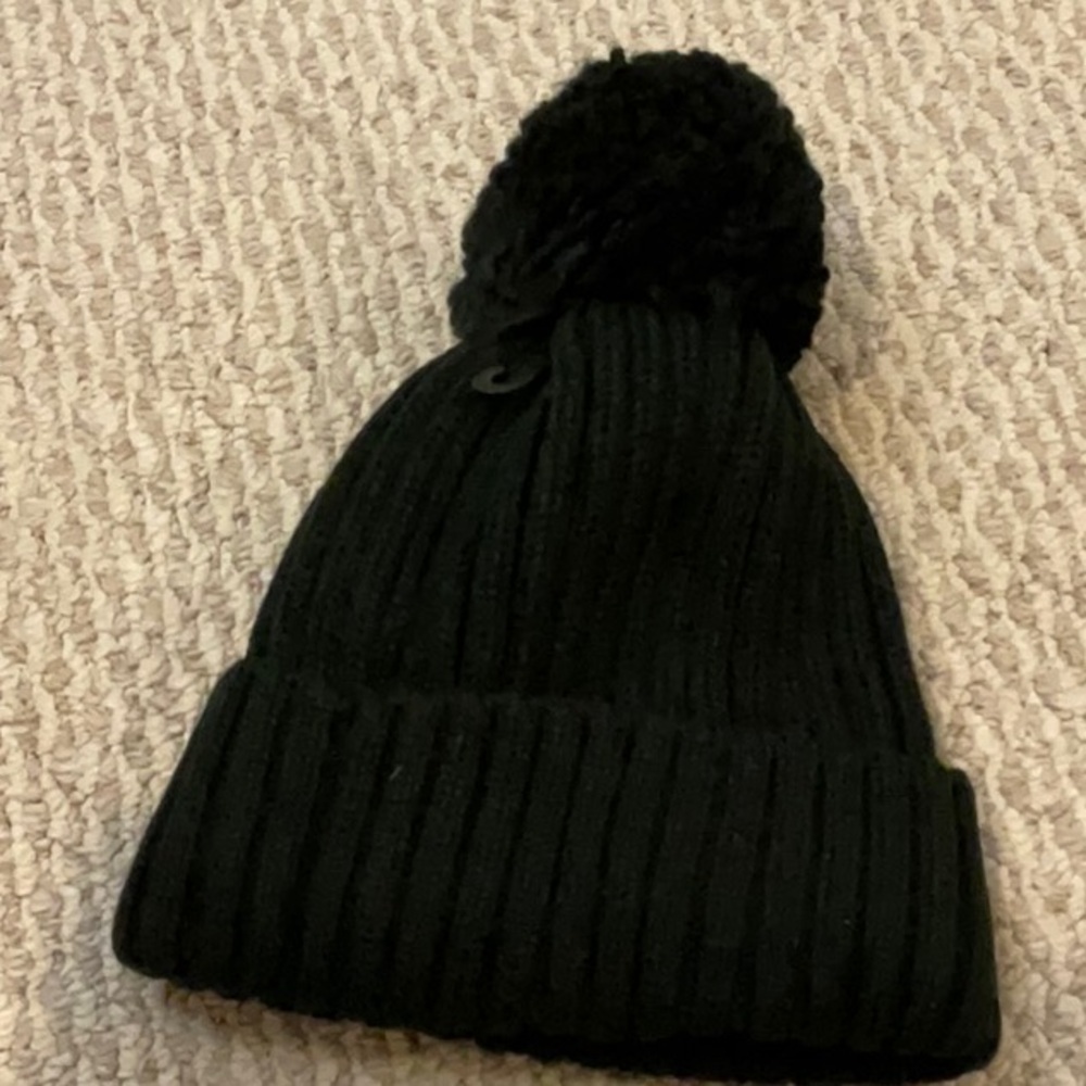 Kids' Black Knit Beanie with Pom-Pom